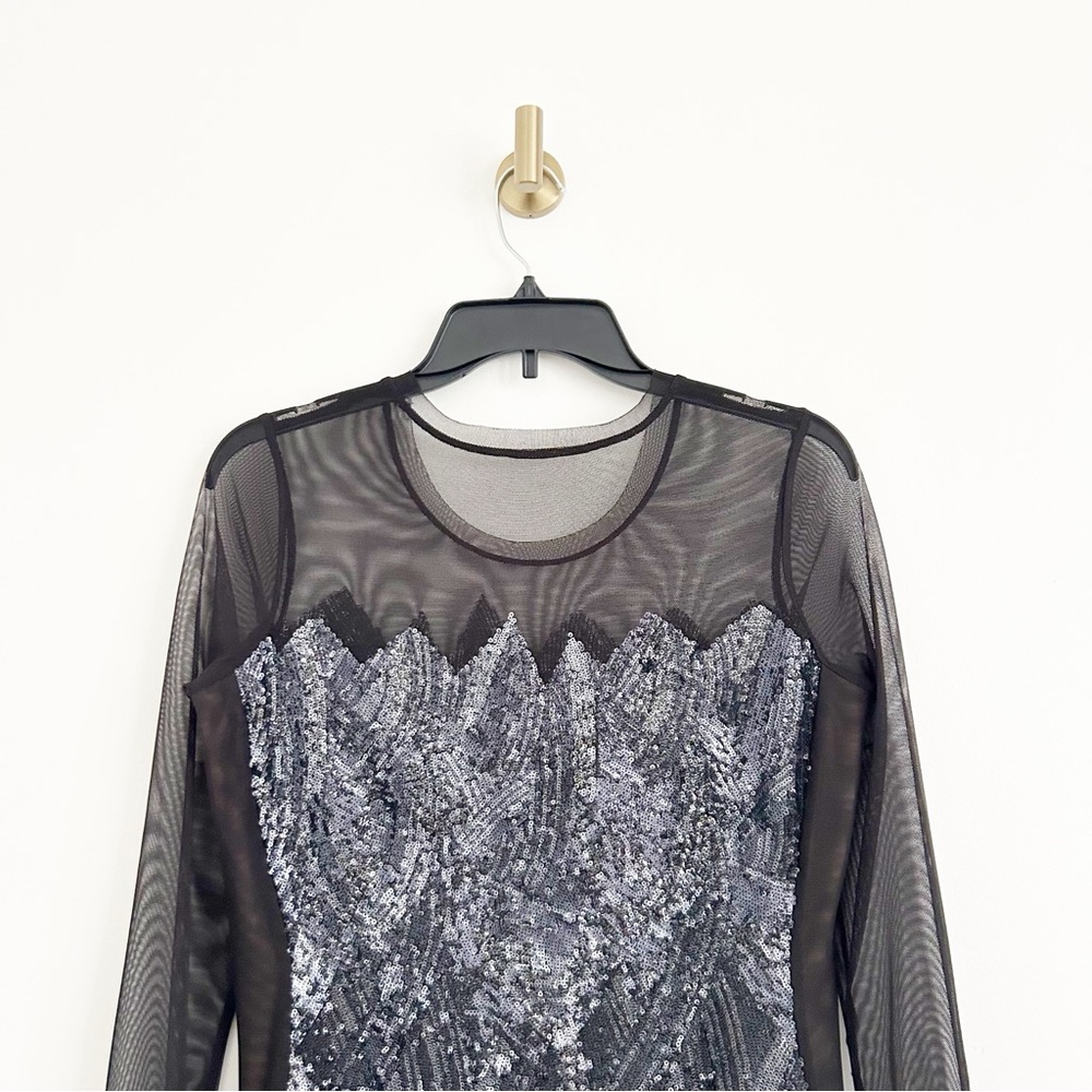 BCBGMaxazria Anaya Long Sleeve Mesh Sequin Cocktail Dress Size Medium - Picture 5 of 8